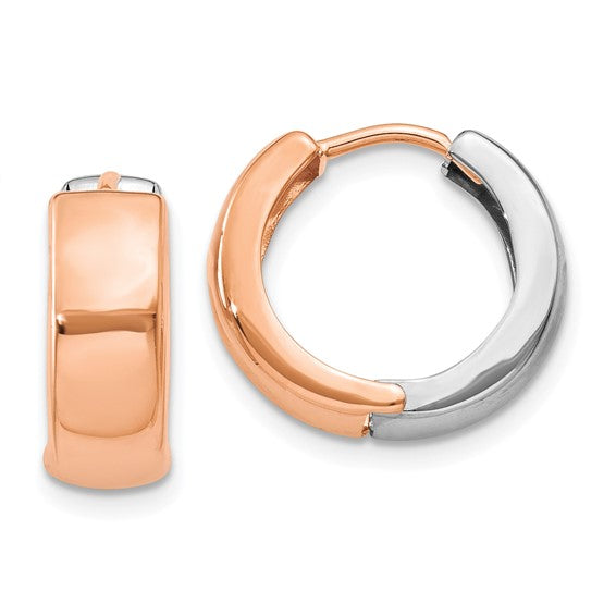 14k Rose White Gold Two Tone Classic Hinged Hoop Huggie Earrings