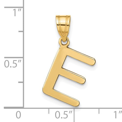 14K Yellow Gold Uppercase Initial Letter E Block Alphabet Pendant Charm