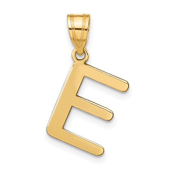 14K Yellow Gold Uppercase Initial Letter E Block Alphabet Pendant Charm