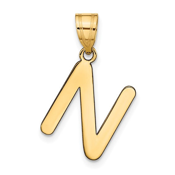 14K Yellow Gold Uppercase Initial Letter N Block Alphabet Pendant Charm