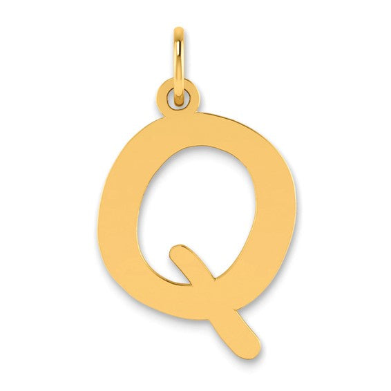 14K Yellow Gold Uppercase Initial Letter Q Block Alphabet Pendant Charm