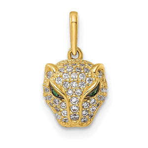 14K Yellow Gold Cubic Zirconia CZ Panther Head Small Pendant Charm