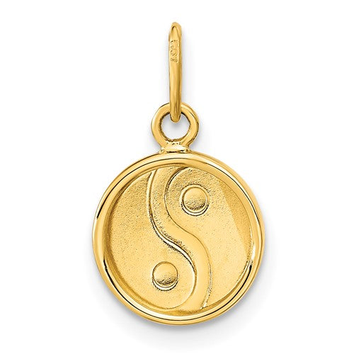 14k Yellow Gold Enamel Yin and Yang Round Pendant Charm