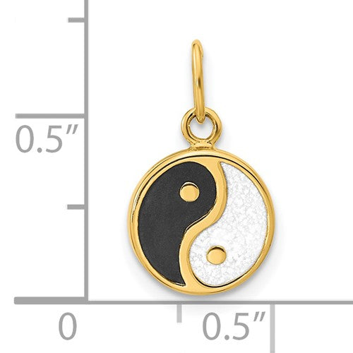 14k Yellow Gold Enamel Yin and Yang Round Pendant Charm