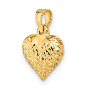 14K Yellow Gold Diamond Cut Puffy Heart 3D Small Pendant Charm