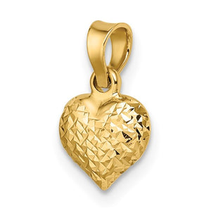 14K Yellow Gold Diamond Cut Puffy Heart 3D Small Pendant Charm