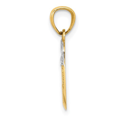 14K Yellow Gold and Rhodium New York City Skyline NY Empire State Apple Pendant Charm