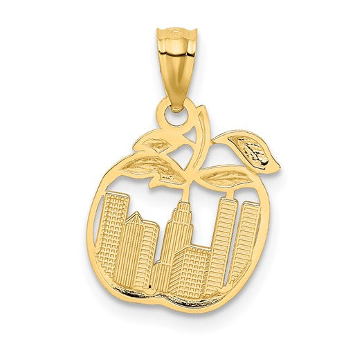 14K Yellow Gold and Rhodium New York City Skyline NY Empire State Apple Pendant Charm