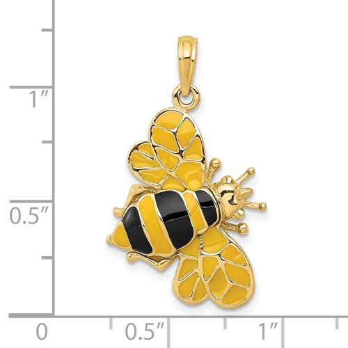14k Yellow Gold Enamel Bee Bumblebee 3D Pendant Charm