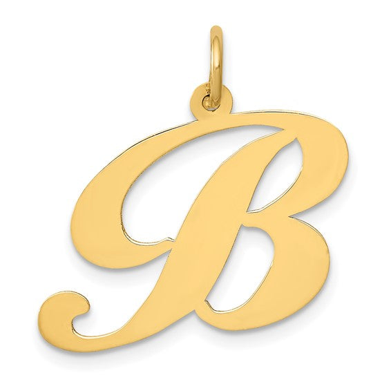 14k yellow gold initial letter b cursive script alphabet pendant charm