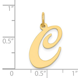 14K Yellow Gold Initial Letter C Cursive Script Alphabet Pendant Charm