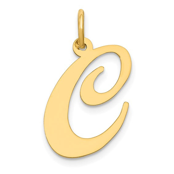 14K Yellow Gold Initial Letter C Cursive Script Alphabet Pendant Charm