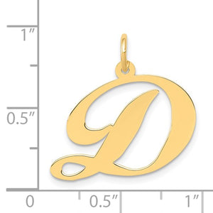14K Yellow Gold Initial Letter D Cursive Script Alphabet Pendant Charm