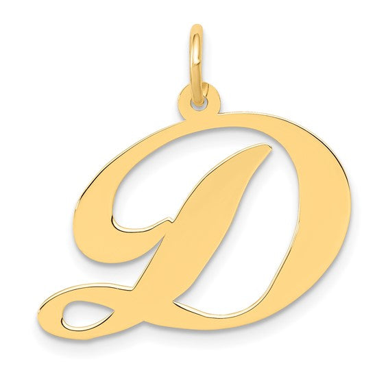 14k yellow gold initial letter d cursive script alphabet pendant charm