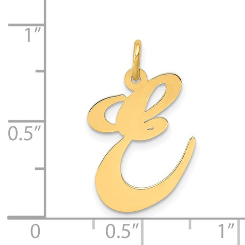 14K Yellow Gold Initial Letter E Cursive Script Alphabet Pendant Charm