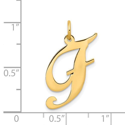 14K Yellow Gold Initial Letter F Cursive Script Alphabet Pendant Charm