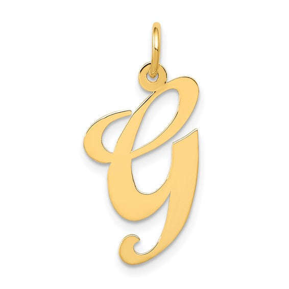 14k yellow gold initial letter g cursive script alphabet pendant charm