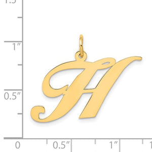 14K Yellow Gold Initial Letter H Cursive Script Alphabet Pendant Charm