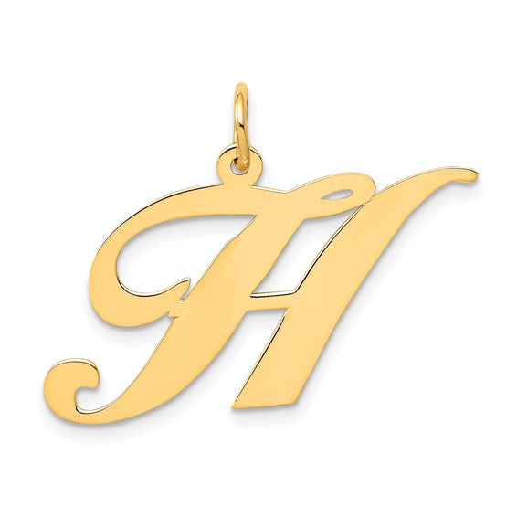 14k yellow gold initial letter h cursive script alphabet pendant charm