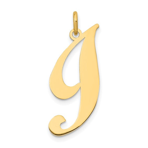 14k yellow gold initial letter i cursive script alphabet pendant charm