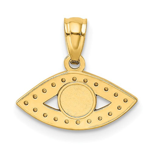 14K Yellow Gold Enamel Diamond Cut Eye Pendant Charm