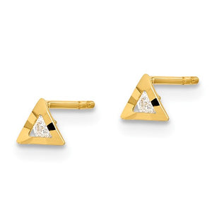 14K Yellow Gold CZ Triangle Hammered Geo Style Tiny Petite Post Stud Earrings