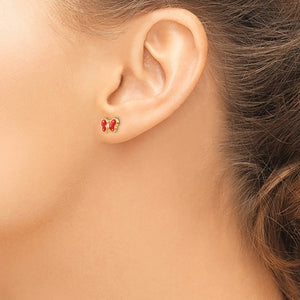 14k Yellow Gold Enamel Butterfly Stud Earrings Post Push Back