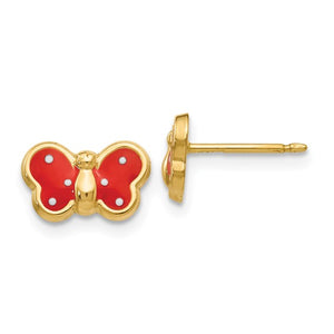14k Yellow Gold Enamel Butterfly Stud Earrings Post Push Back