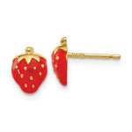 이미지를 갤러리 뷰어에 로드 , 14k Yellow Gold Enamel Strawberry Stud Earrings Post Push Back
