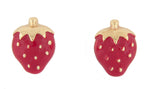Carica l&#39;immagine nel visualizzatore di Gallery, 14k Yellow Gold Enamel Strawberry Stud Earrings Post Push Back
