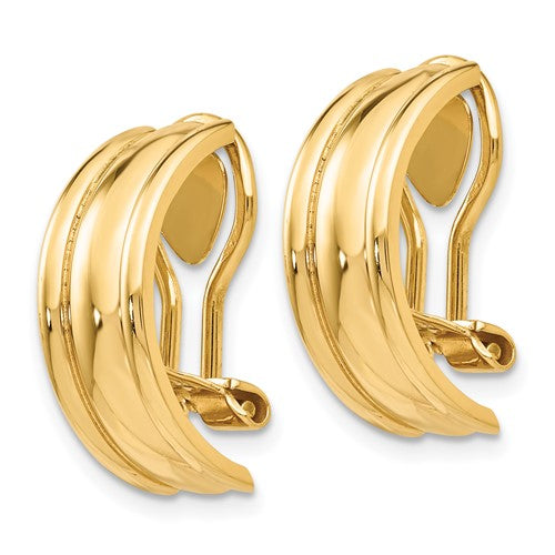 14k Yellow Gold Non Pierced Clip On Omega Back Huggie J Hoop Earrings
