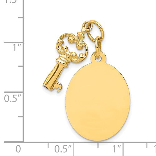 14k Yellow Gold Key Oval Disc Pendant Charm Personalized Engraved
