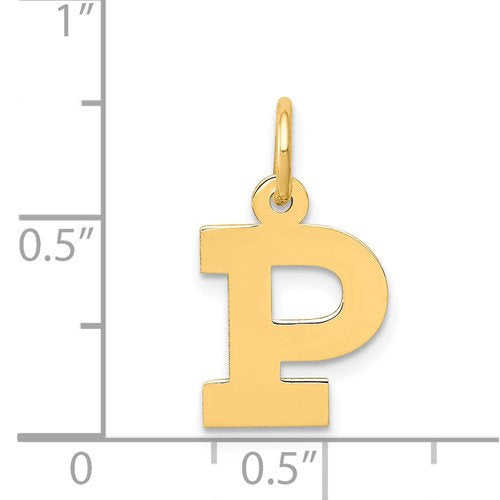 14K Yellow Gold Uppercase Initial Letter P Block Alphabet Pendant Charm