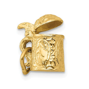 14k Yellow Gold Beer Stein Moveable 3D Pendant Charm
