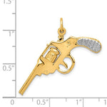 Indlæs billede til gallerivisning 14k Yellow Gold Rhodium  Pistol Revolver Gun 3D Pendant Charm
