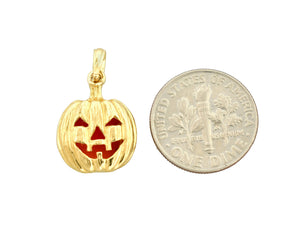 14k Yellow Gold Enamel Pumpkin Halloween Jack O Lantern 3D Pendant Charm