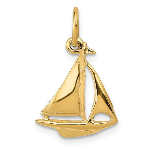 14k Yellow Gold Sailboat Sailing Small Pendant Charm