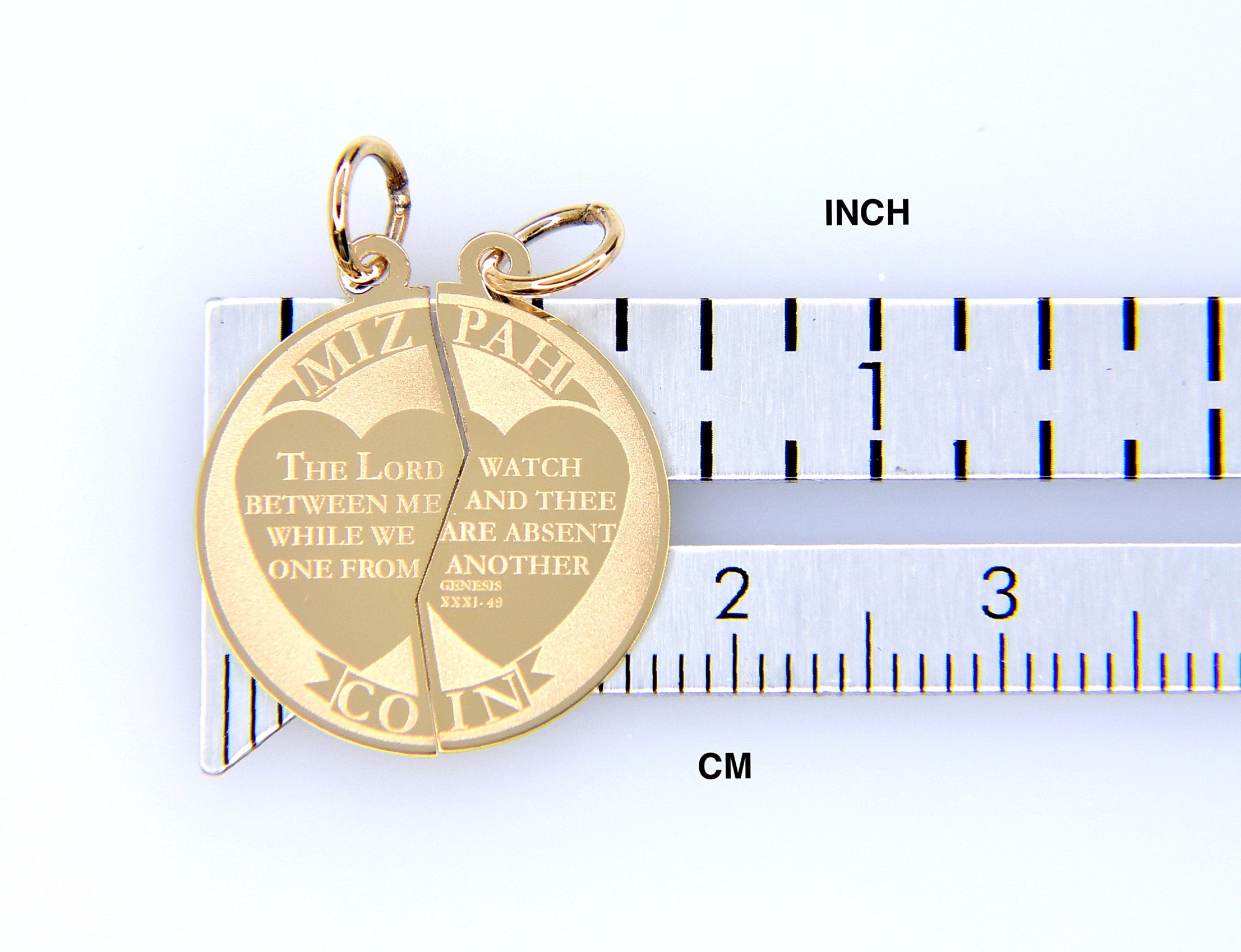 14k Yellow Gold Mizpah Coin 2 Piece Break Apart Pendant Charm