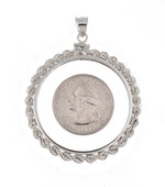 將圖片載入圖庫檢視器 Sterling Silver Rope Design Coin Holder Bezel Pendant Charm Screw Top Holds 38.2mm x 2.8mm Coins
