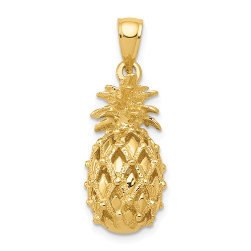 14k Yellow Gold Pineapple 3D Cut Out Pendant Charm
