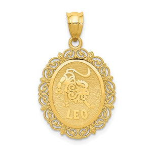 14k Yellow Gold Leo Zodiac Horoscope Oval Pendant Charm - [cklinternational]