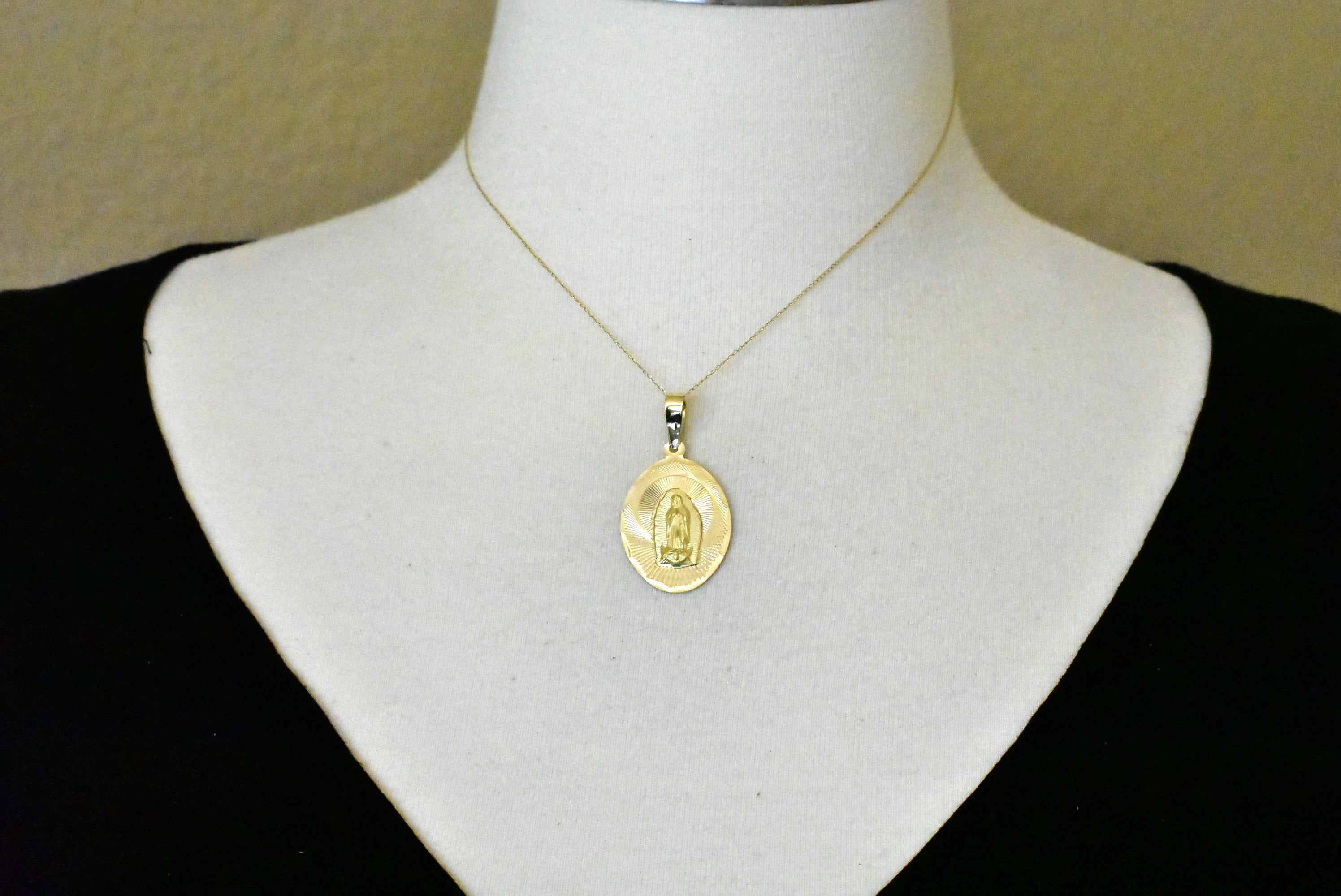 14k Yellow Gold Our Lady of Guadalupe Oval Pendant Charm