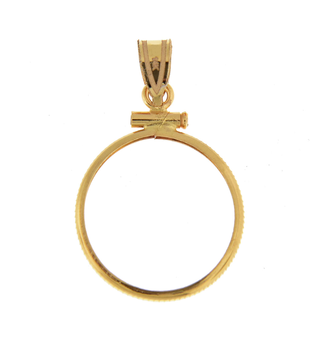 14k yellow gold holds 18mm coins or u.s. dime 1/10 oz panda 1/10 oz cat screw top coin holder bezel pendant