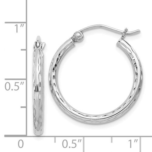 Sterling Silver Diamond Cut Classic Round Hoop Earrings 20mm x 2mm