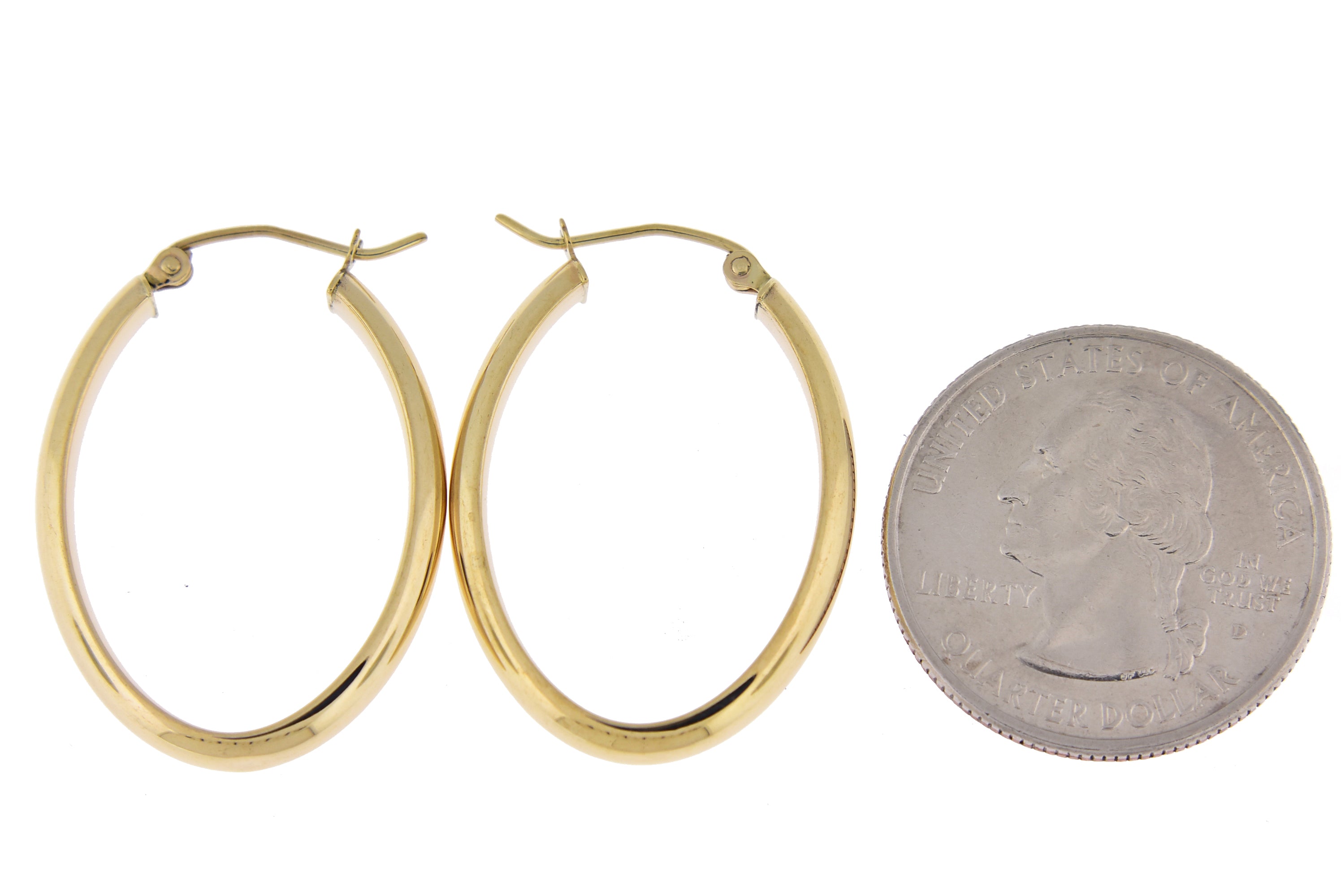 14k Yellow Gold Classic Modern Oval Hoop Earrings