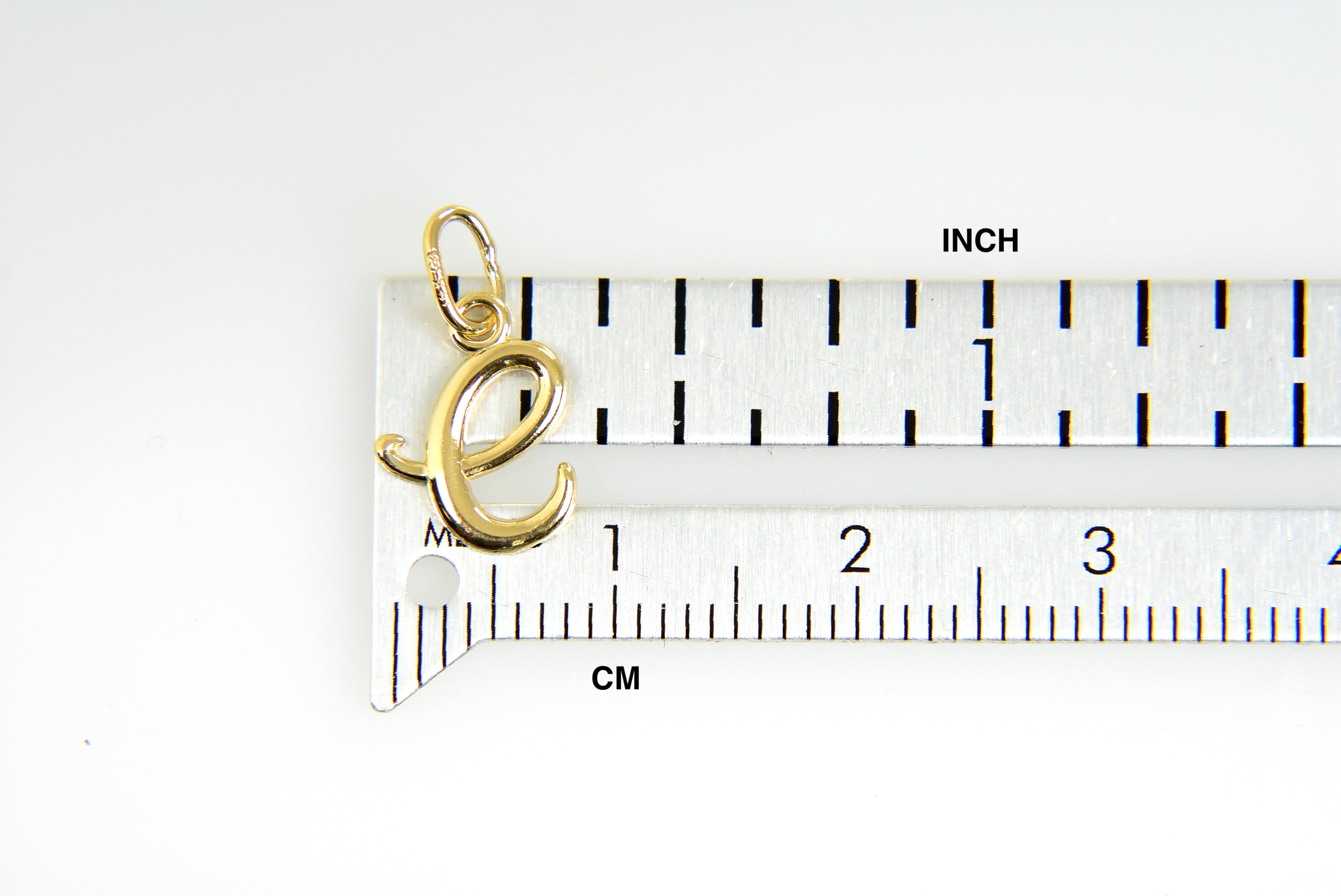 10K Yellow Gold Lowercase Initial Letter E Script Cursive Alphabet Pendant Charm