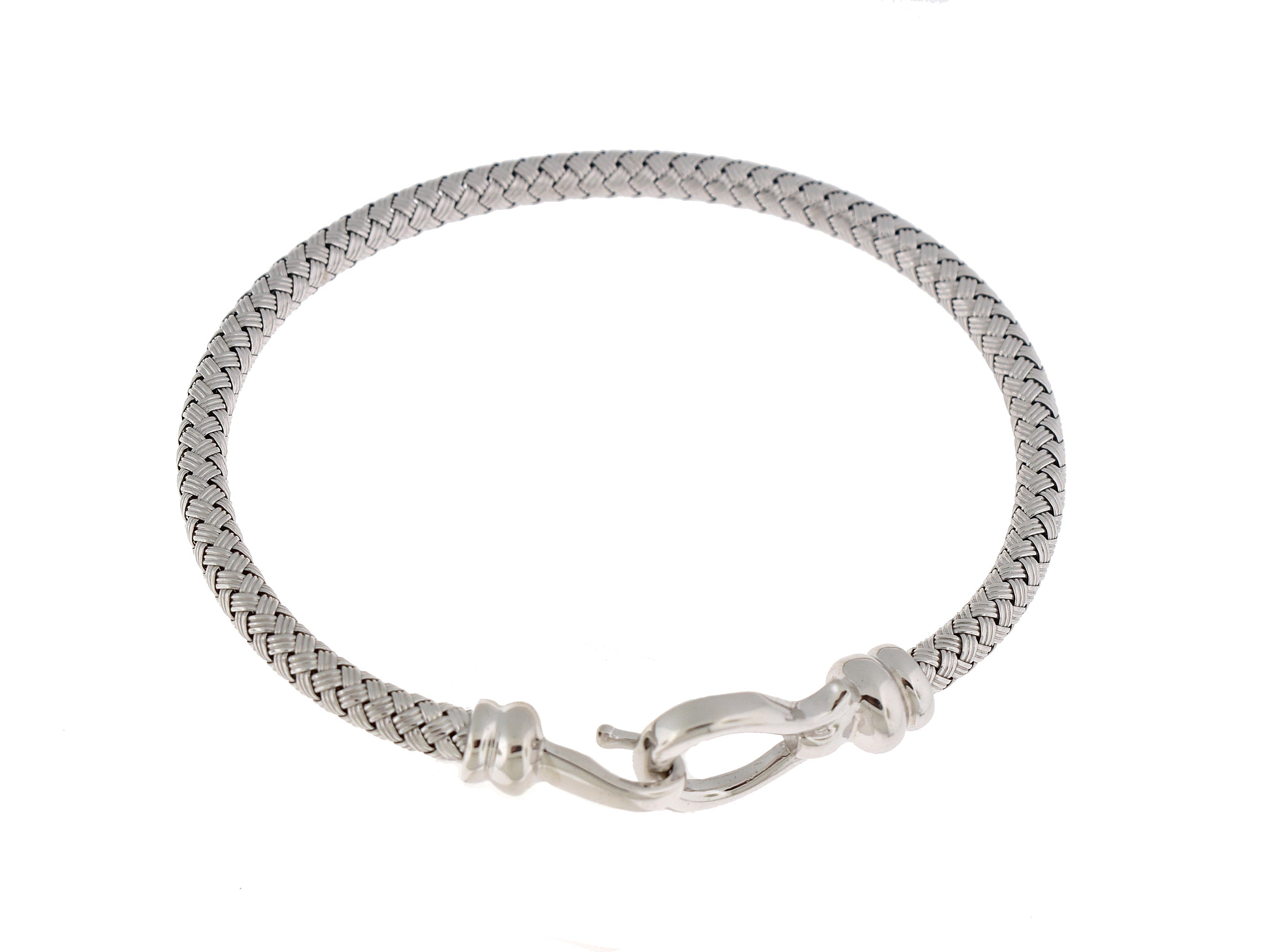 Sterling Silver Contemporary 4mm Woven Hook Clasp Bangle Bracelet