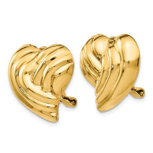 14k Yellow Gold Non Pierced Clip On Heart Omega Back Earrings