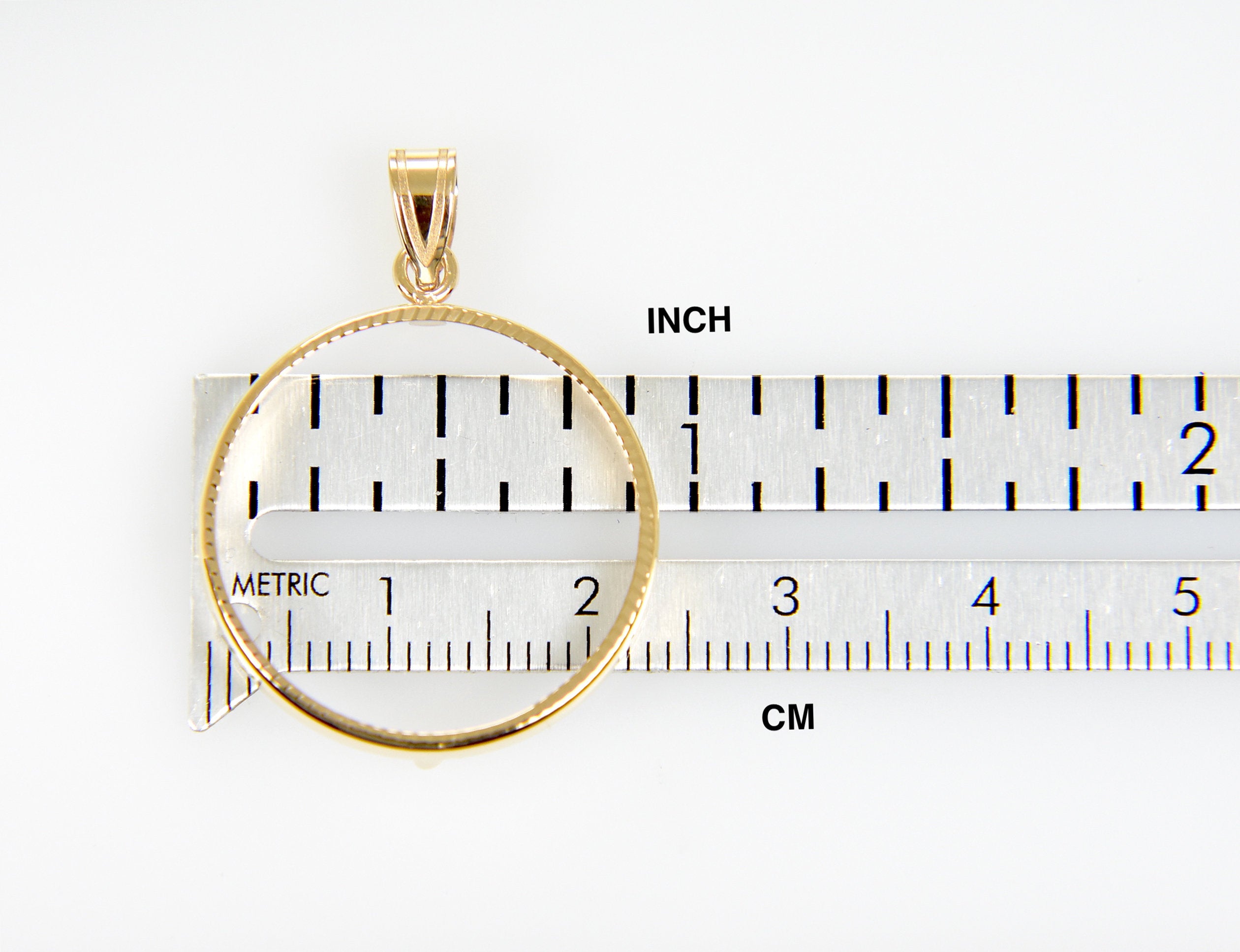 14K Yellow Gold Holds 22mm Coins 1/4 oz  American Eagle Panda US $5 Dollar Jamestown 2 Rand Coin Holder Prong Bezel Pendant Charm