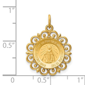 14K Yellow Gold Blessed Virgin Mary Miraculous Medal Round Pendant Charm